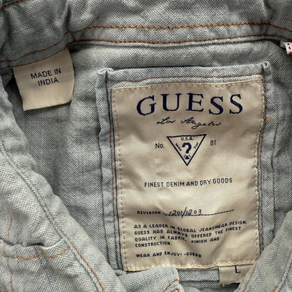 GUESS Denim Western Pearl‎ Snap Button Up Long Sleeve Shirt Mens Large Blue - Picture 2 of 15